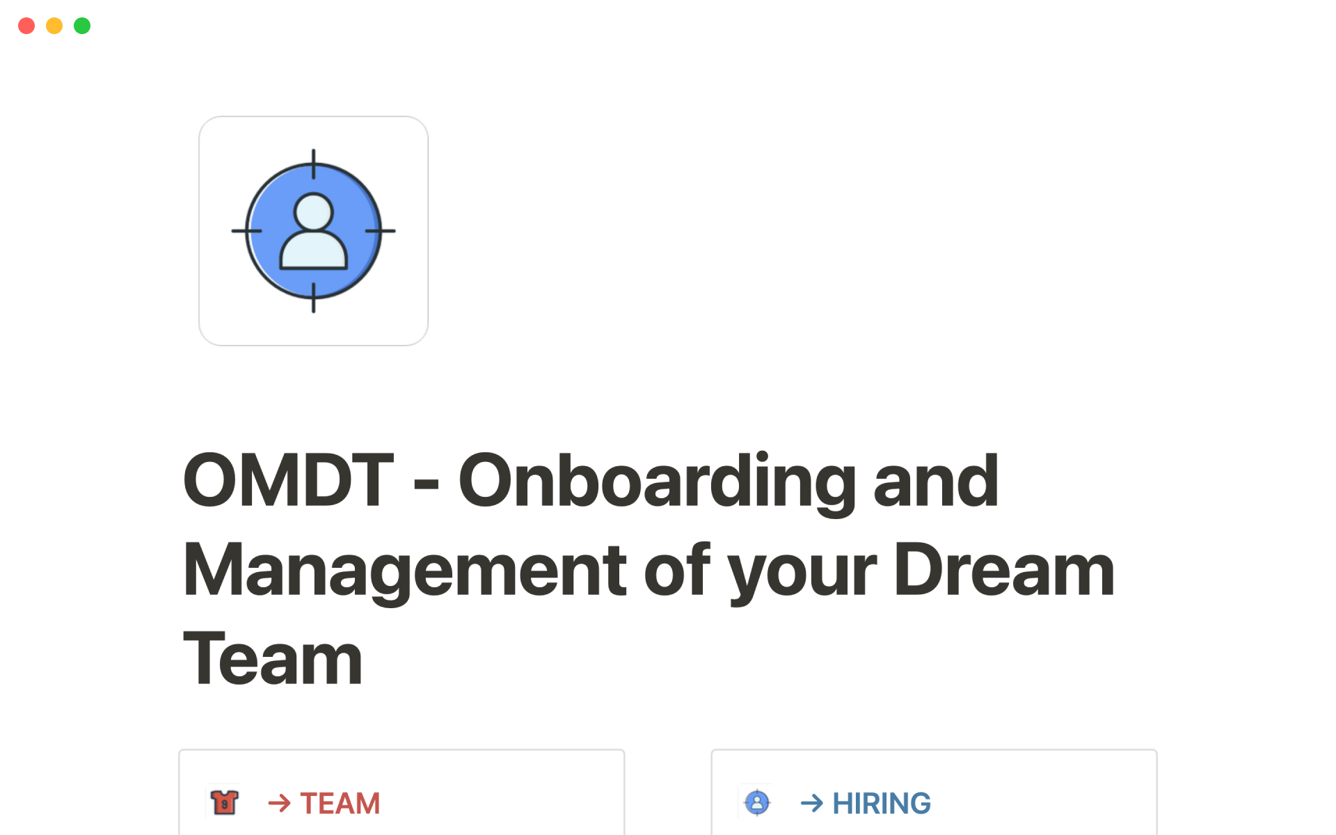 A template preview for OMDT - Onboarding and management of your dream team