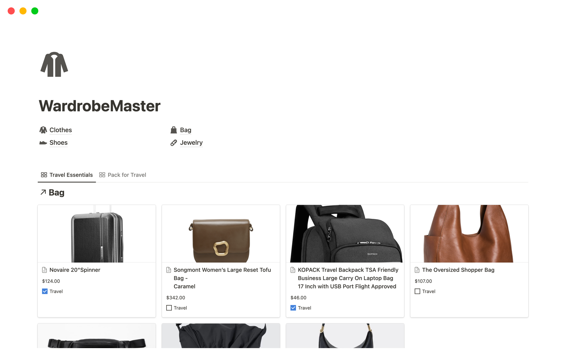 A template preview for WardrobeMaster: Notion's Ultimate Closet Organizer