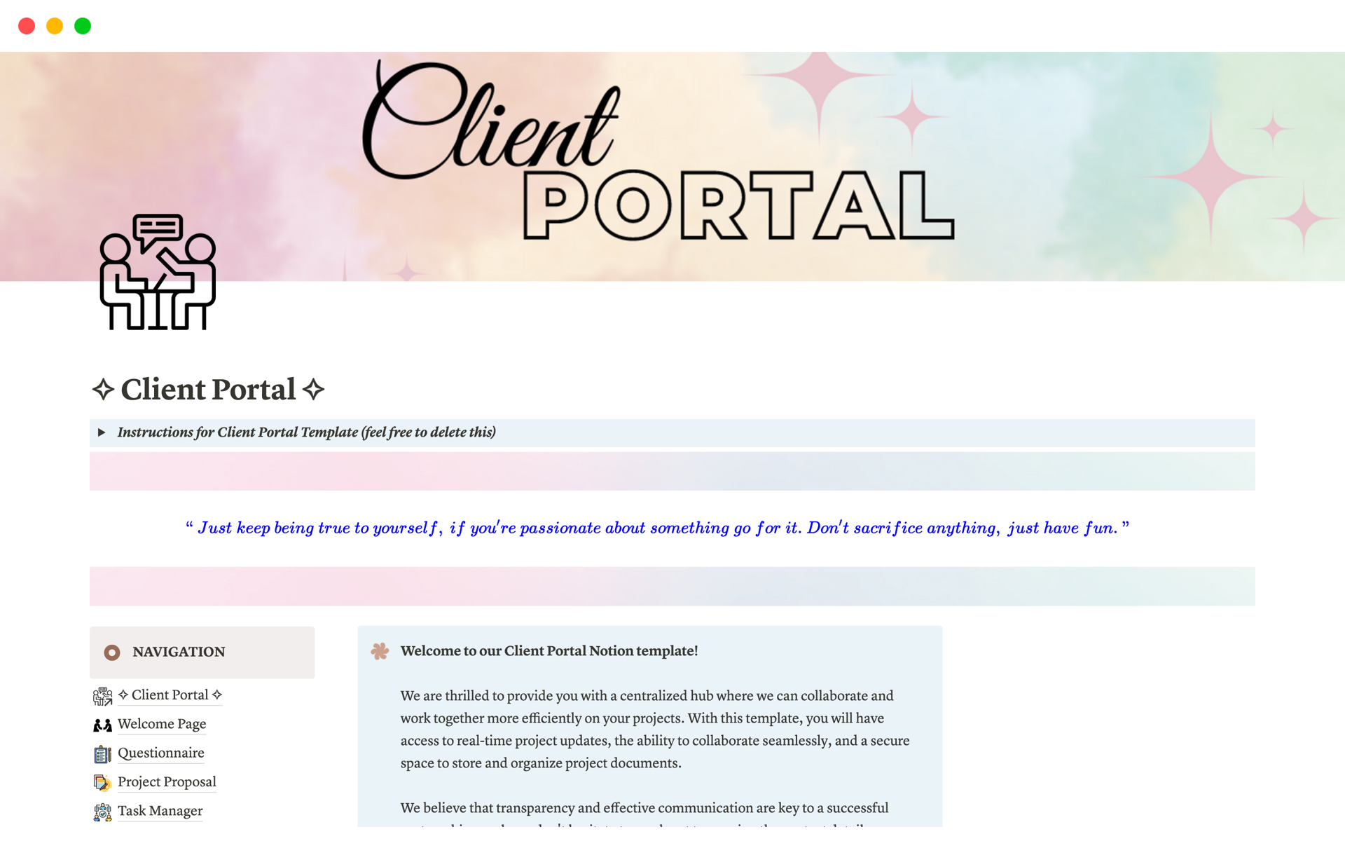 A template preview for Client Portal Dashboard