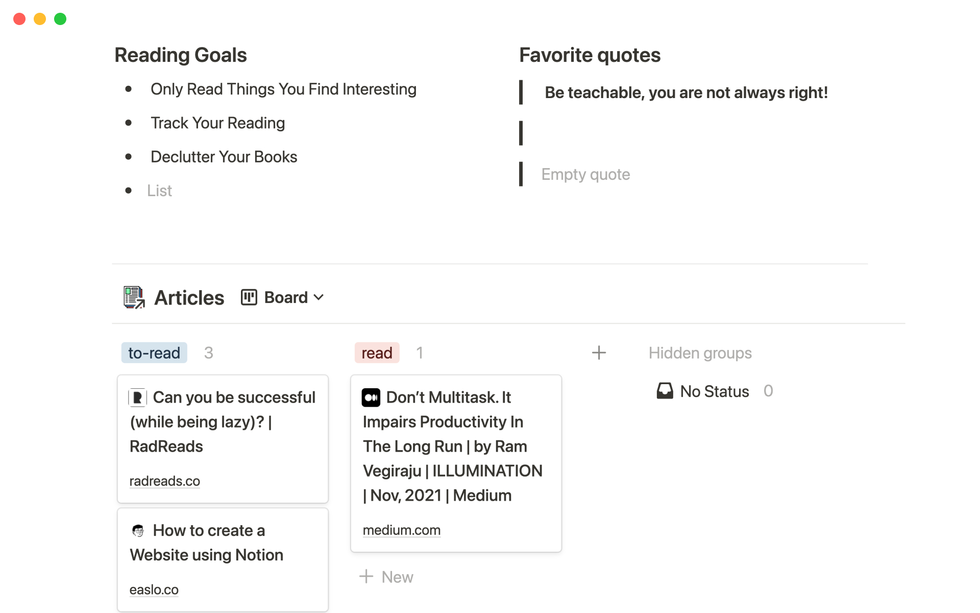 Organize your books, track your reads, and save your web articles.