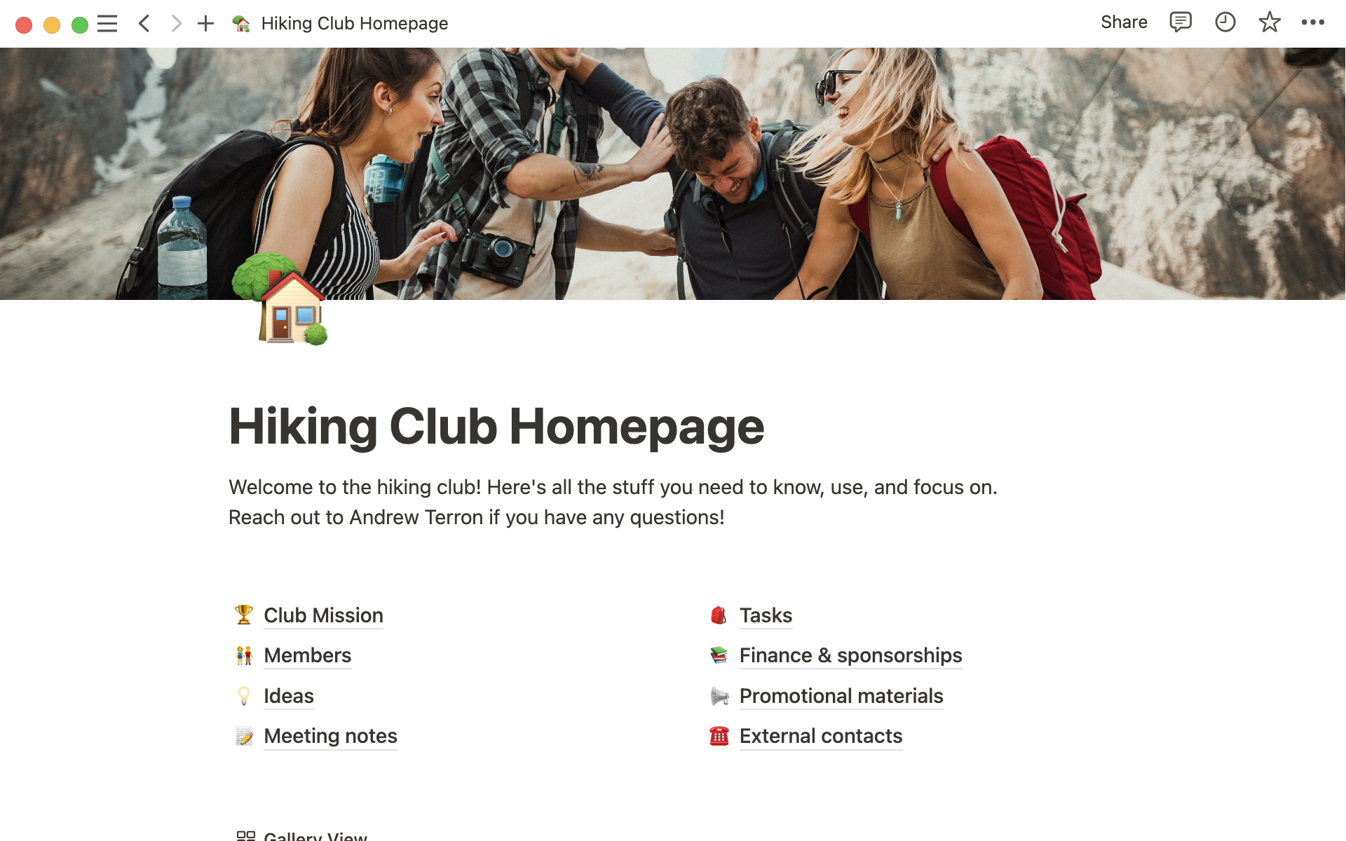 Create a homepage for your club and share it with all members. 