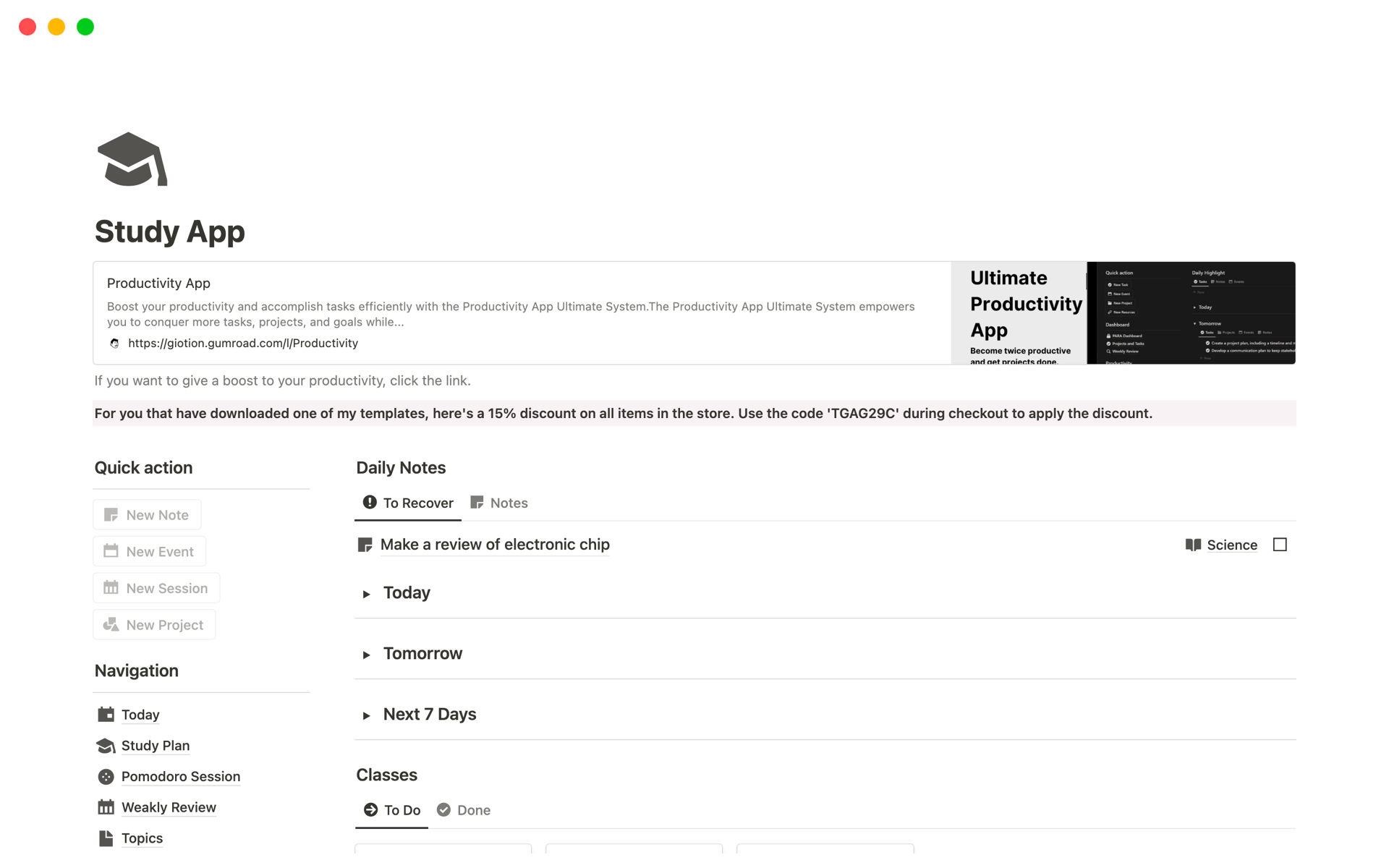 Study app notion template