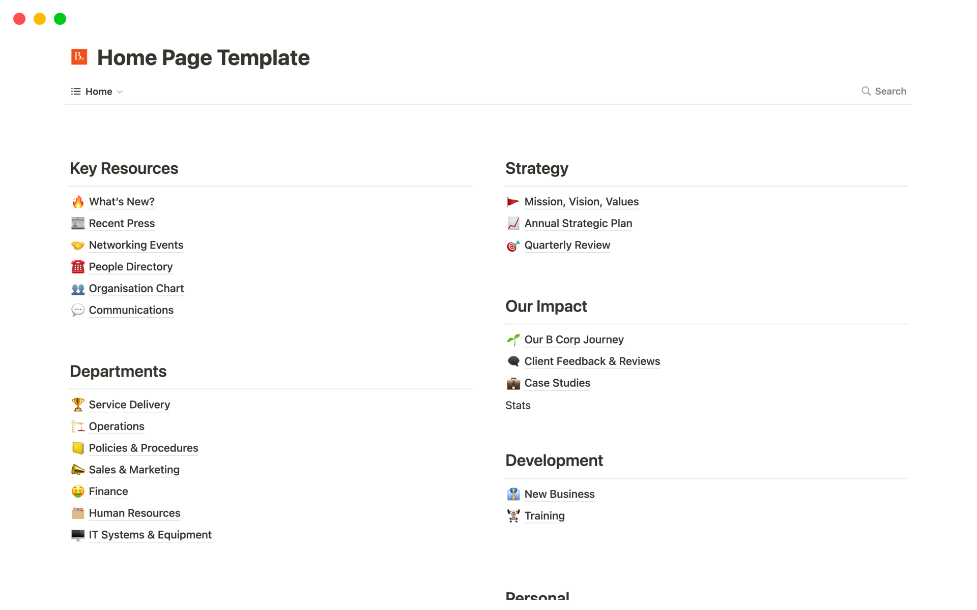 A template preview for Business Home Page