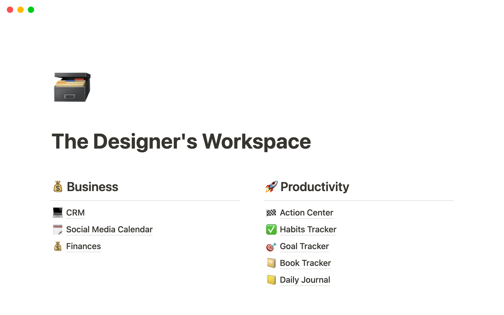 A template preview for The Designer's Workspace