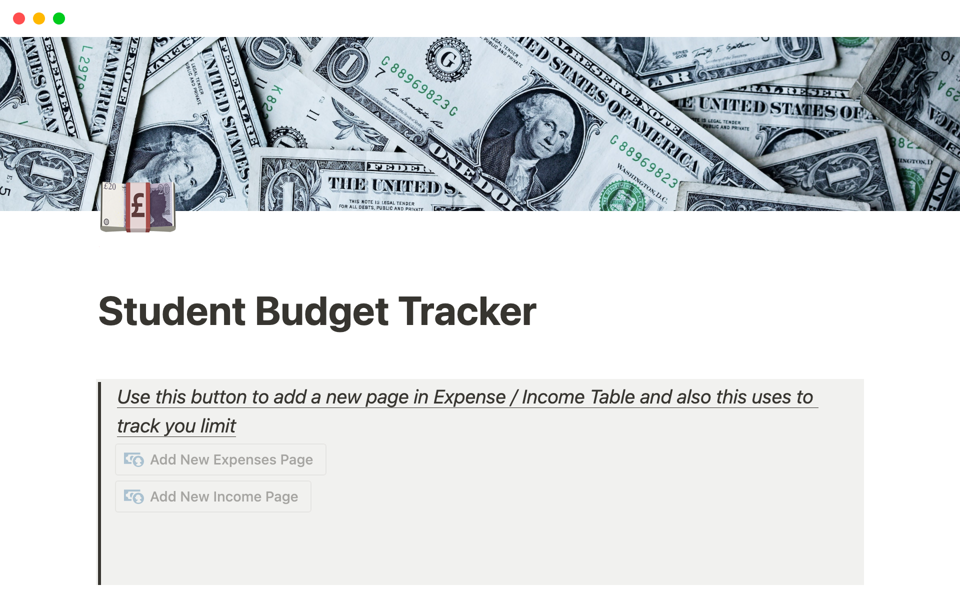 A template preview for Student Budget Planner