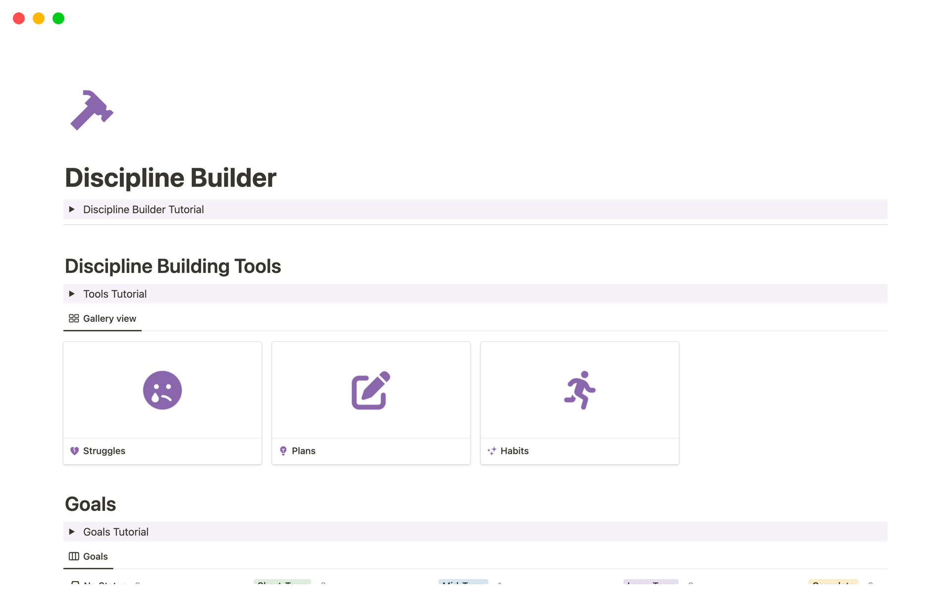 A template preview for Discipline Builder