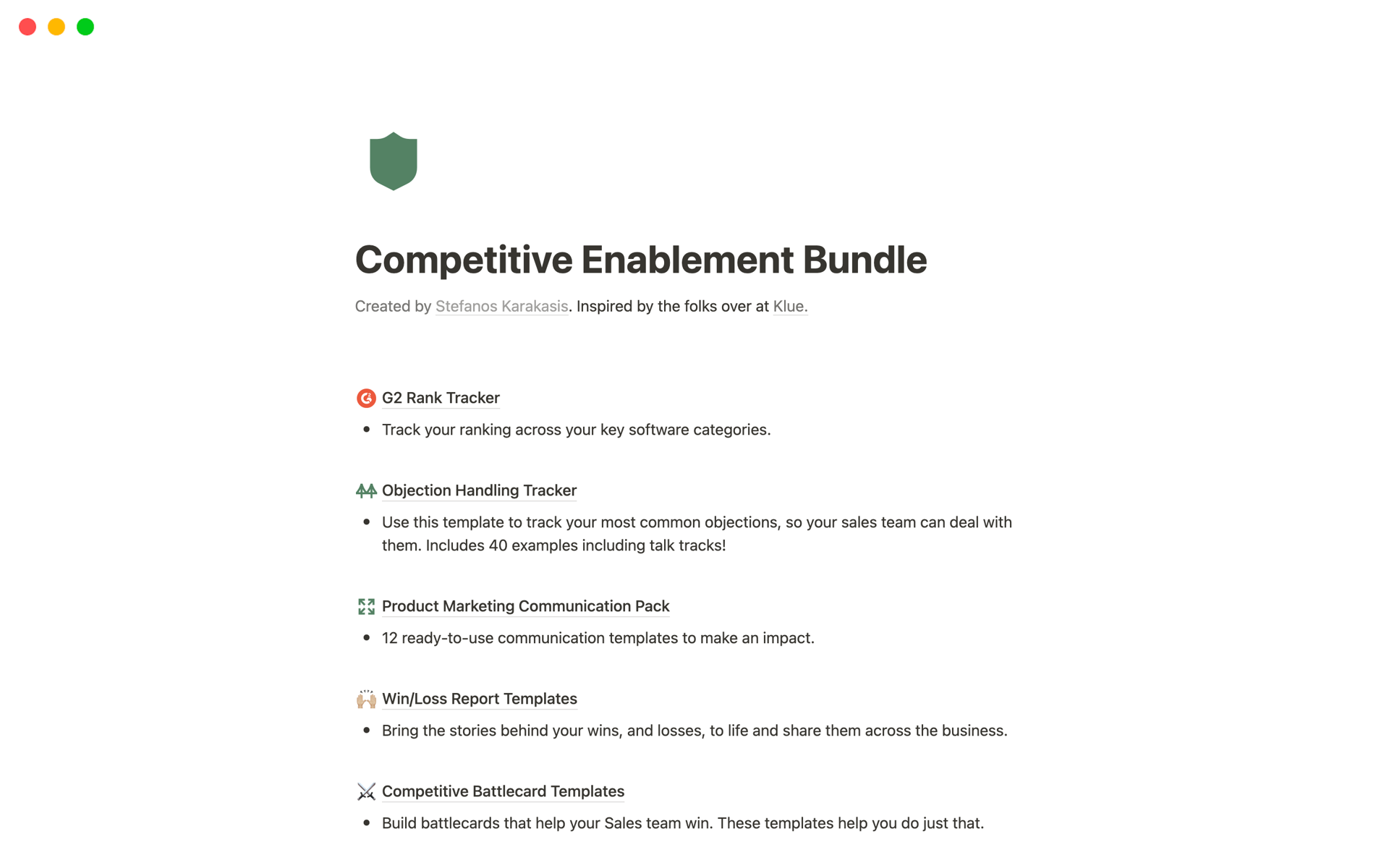 A template preview for Competitive Enablement Bundle