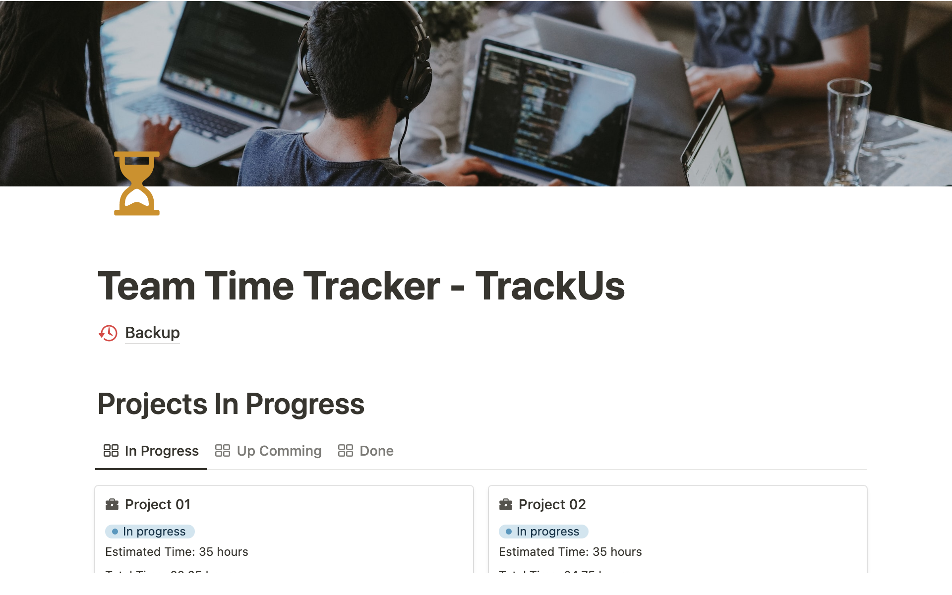A template preview for Team Time Tracker - TrackUs