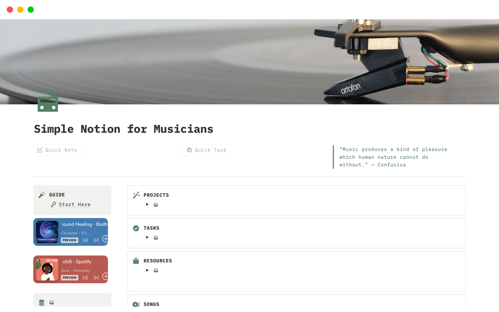 A template preview for Dashboard for Musicians