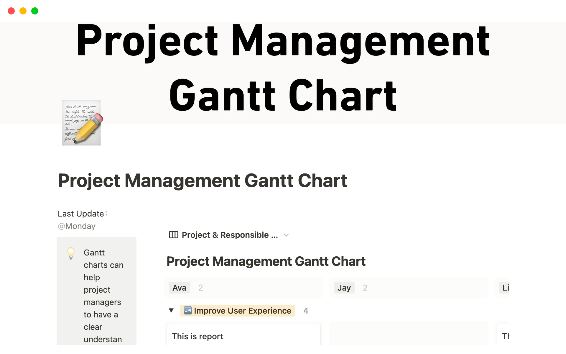 A template preview for Project Management Gantt Chart