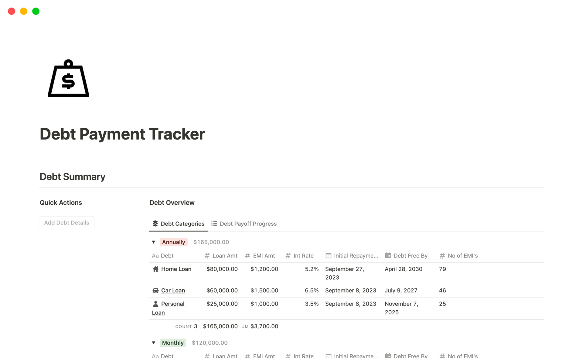 A template preview for Debt Payment Tracker