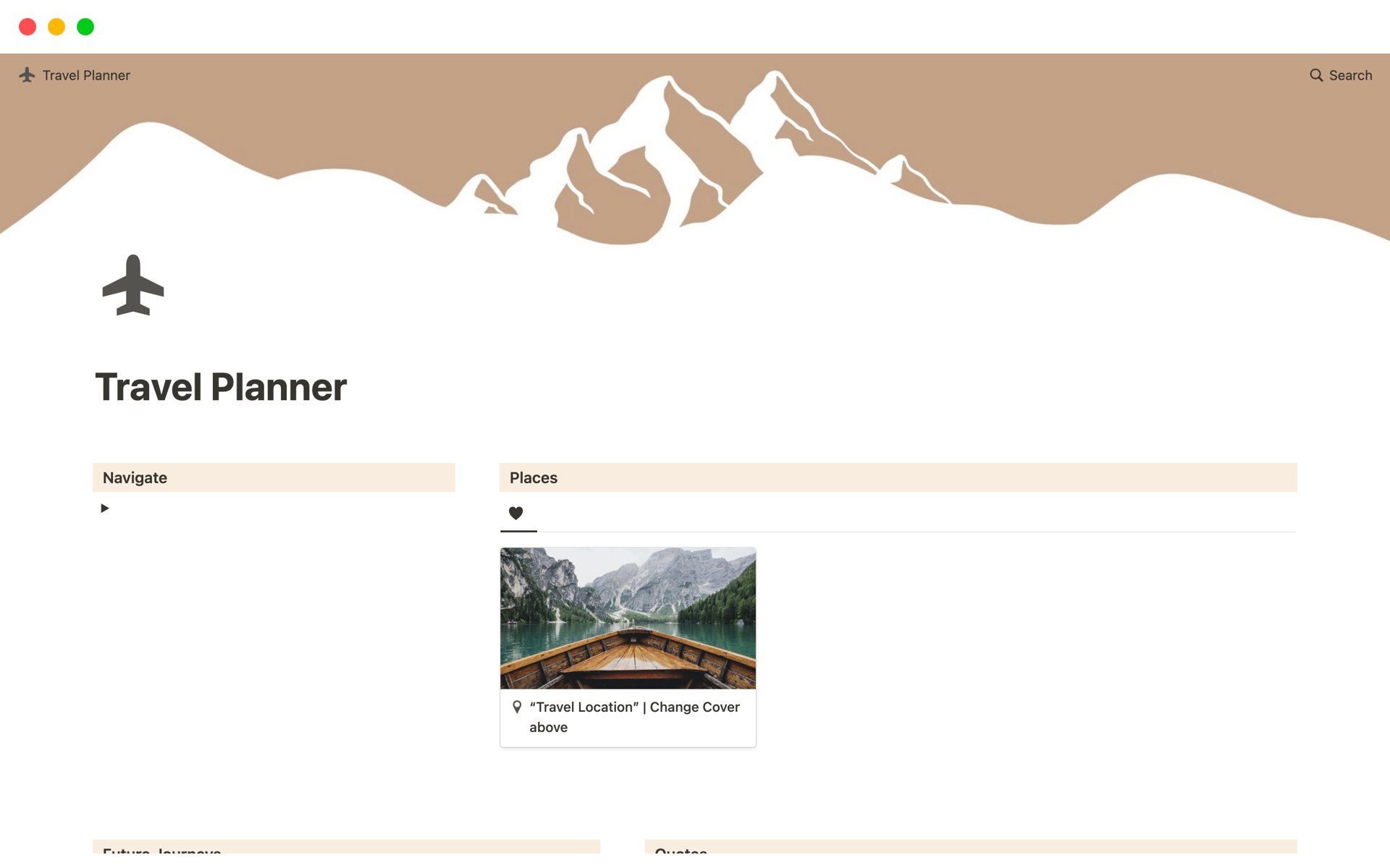 A template preview for Travel Planner Notion Template