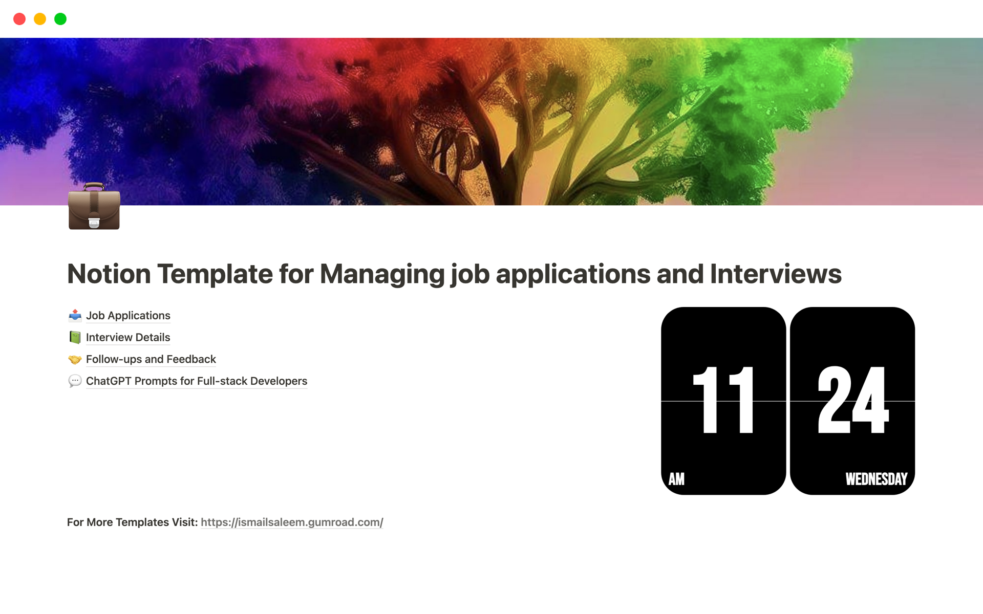 A template preview for Notion Template for Managing job applications and Interviews