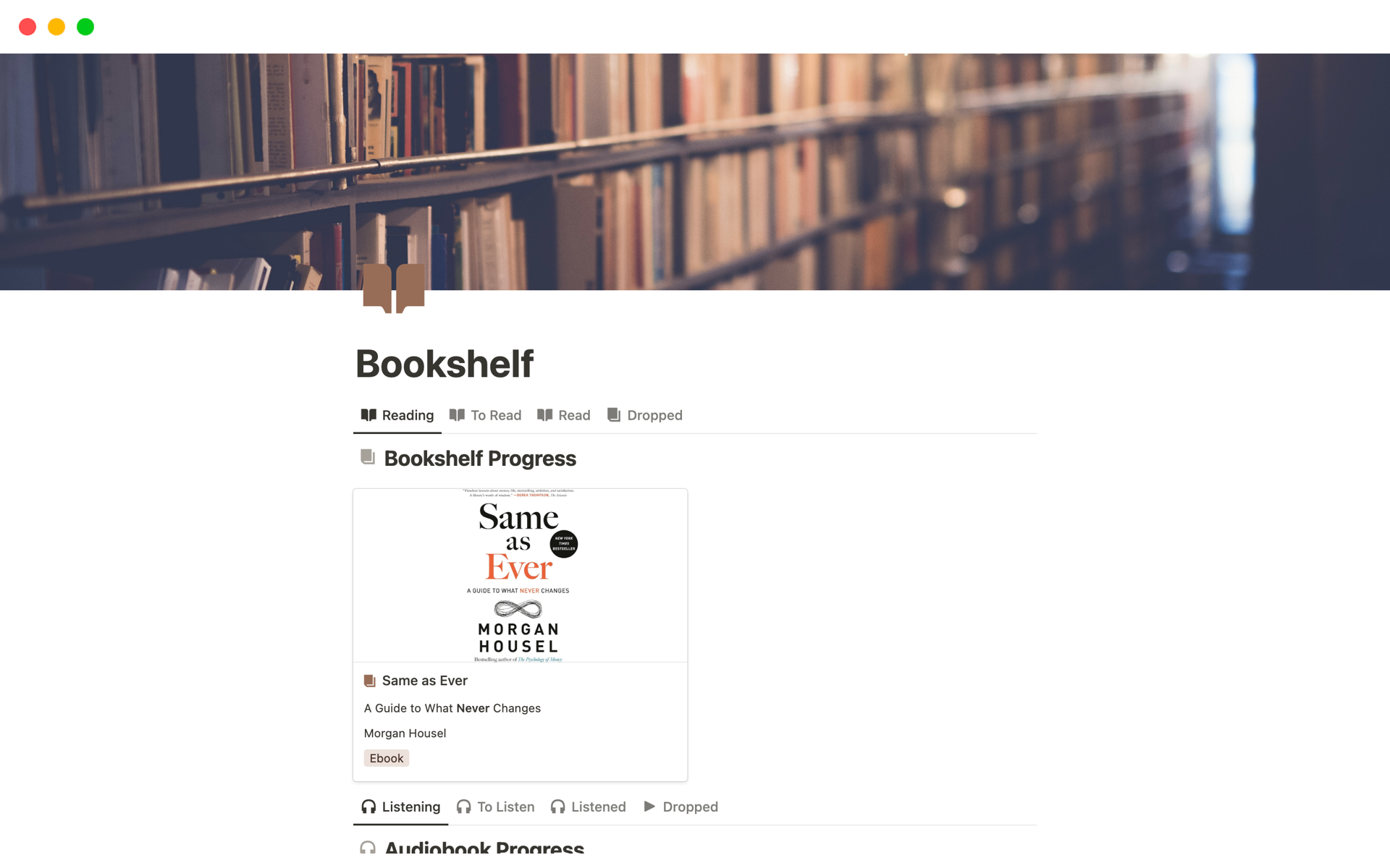 Bookshelf Notion Template