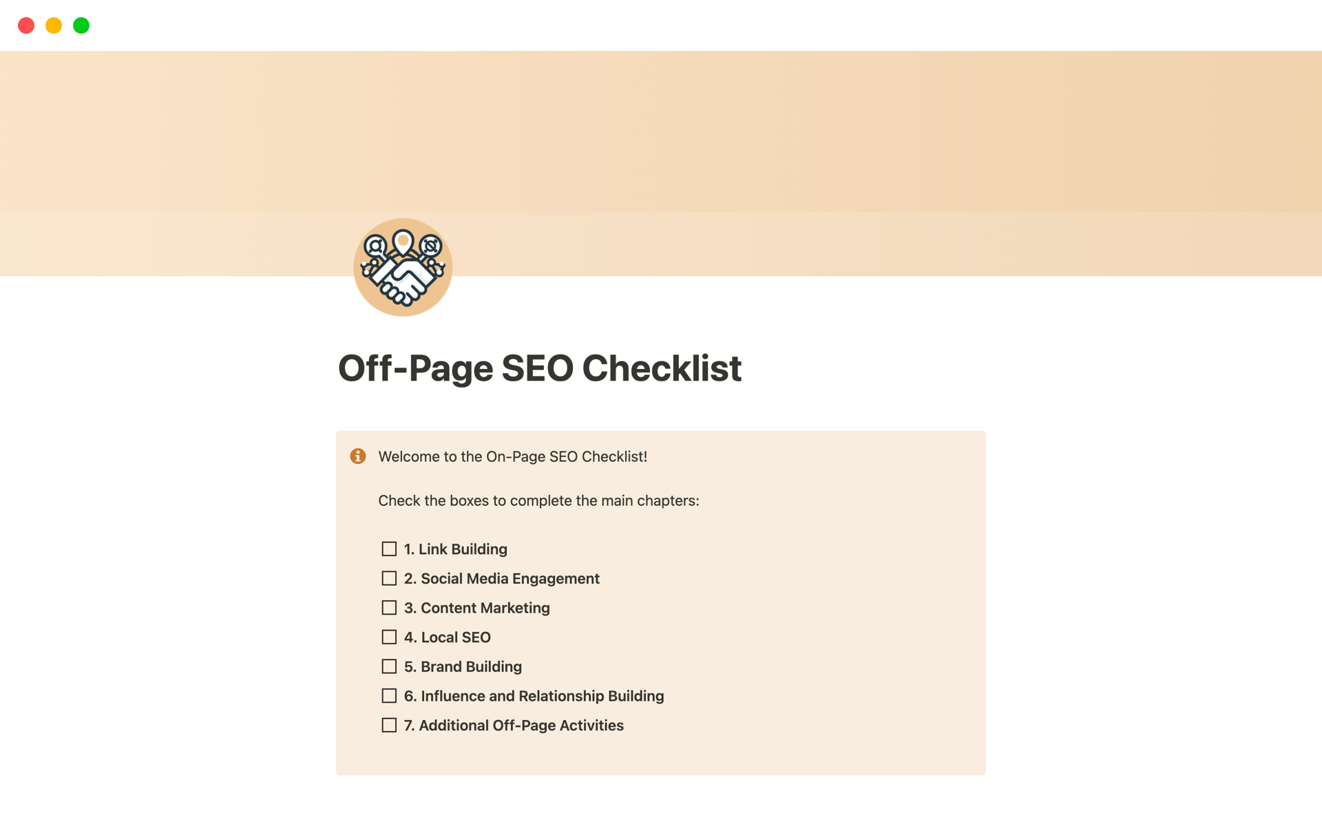 A template preview for Off-Page SEO Checklist