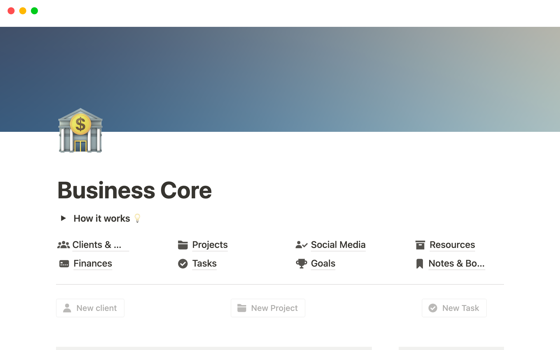 Business Core is the ultimate all-in-one Notion template that simplifies and streamlines business management, from clients and projects to finances, resources, and more.