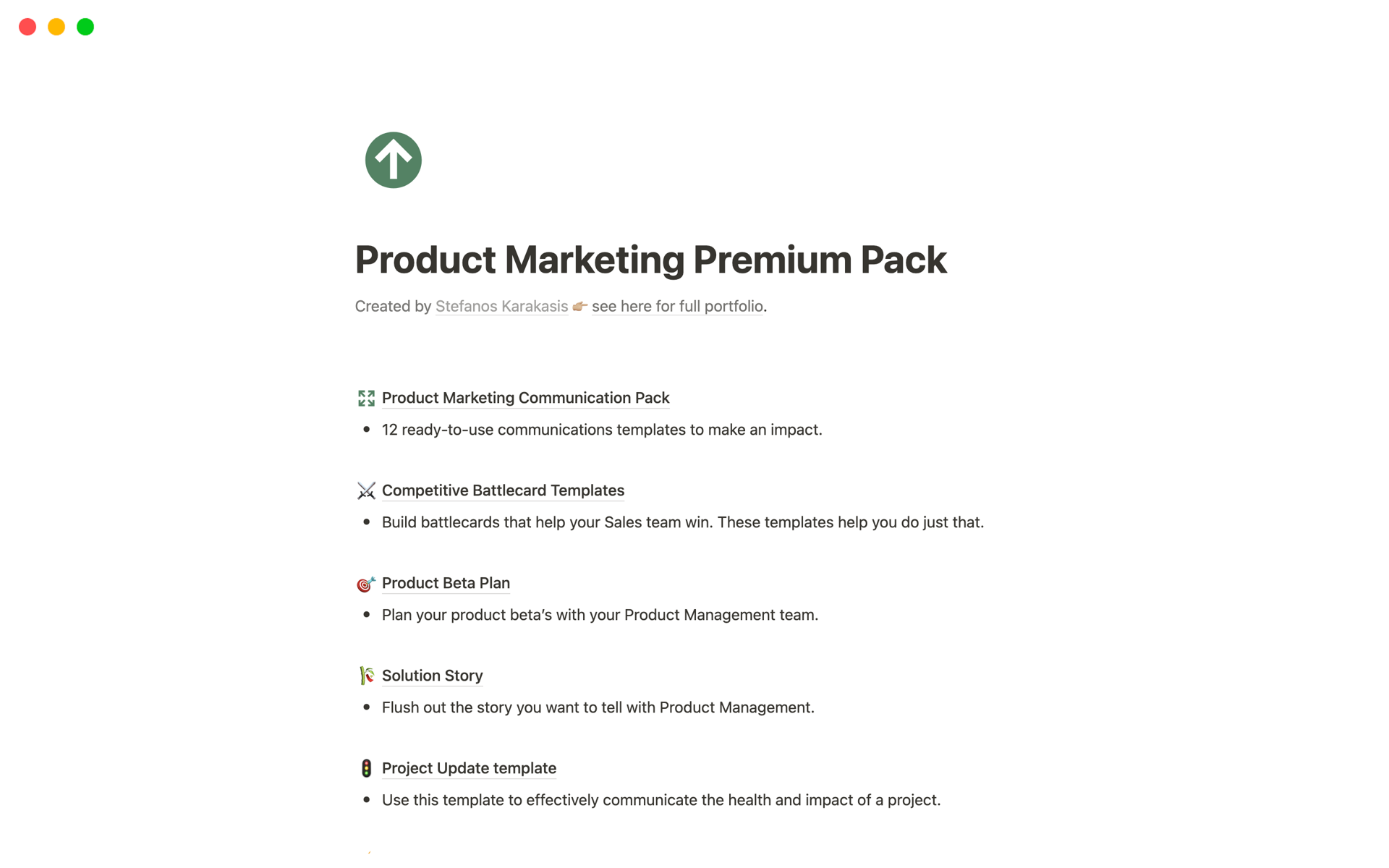 A template preview for Product Marketing Starter Pack