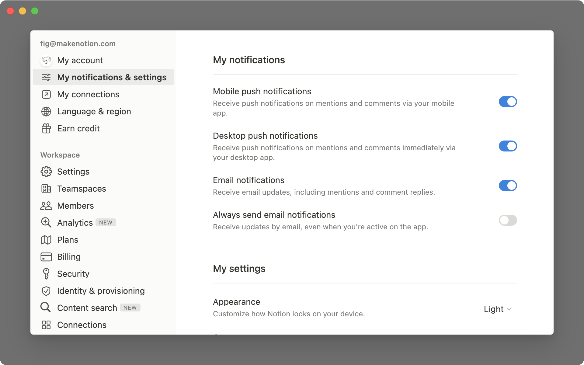 Notification settings - desktop