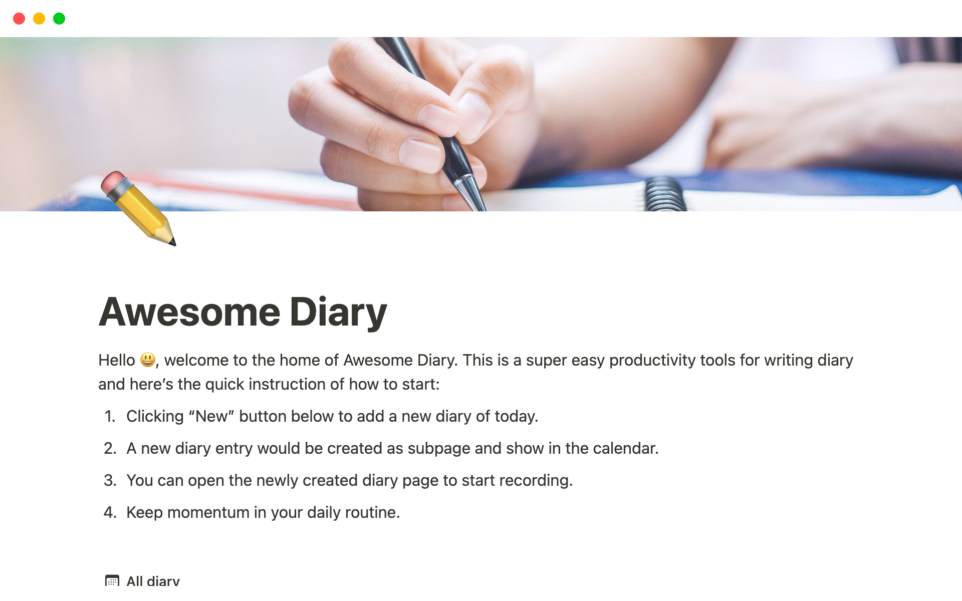 Diary template helping ease your life.