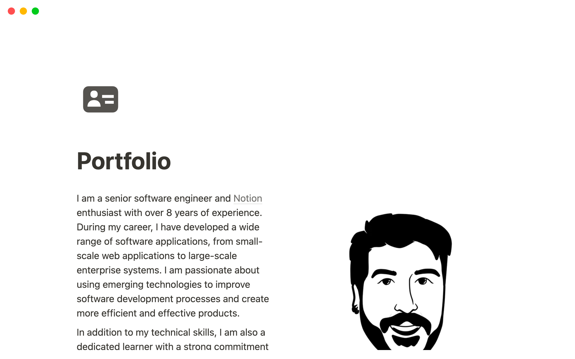Notion's Portfolio Website Template helps individuals create a professional, SEO-optimized portfolio showcasing their skills and experience, complete with a contact form and visit analytics data.