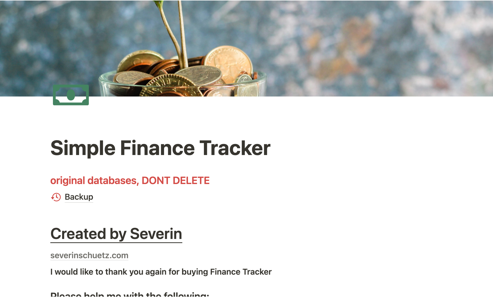 A template preview for Simple Finance Tracker