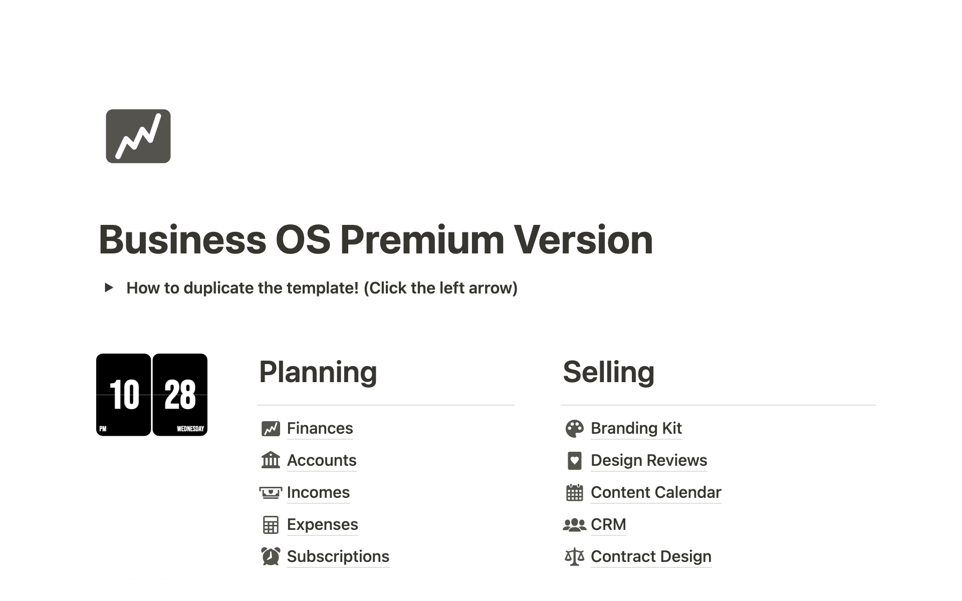 A template preview for Business OS