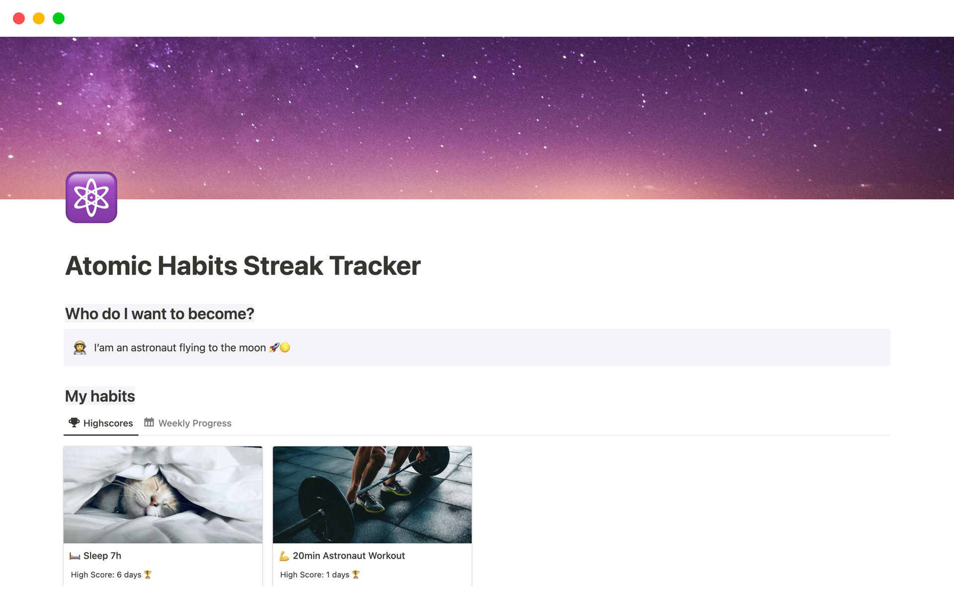 A template preview for Atomic Habits Daily Streak Tracker