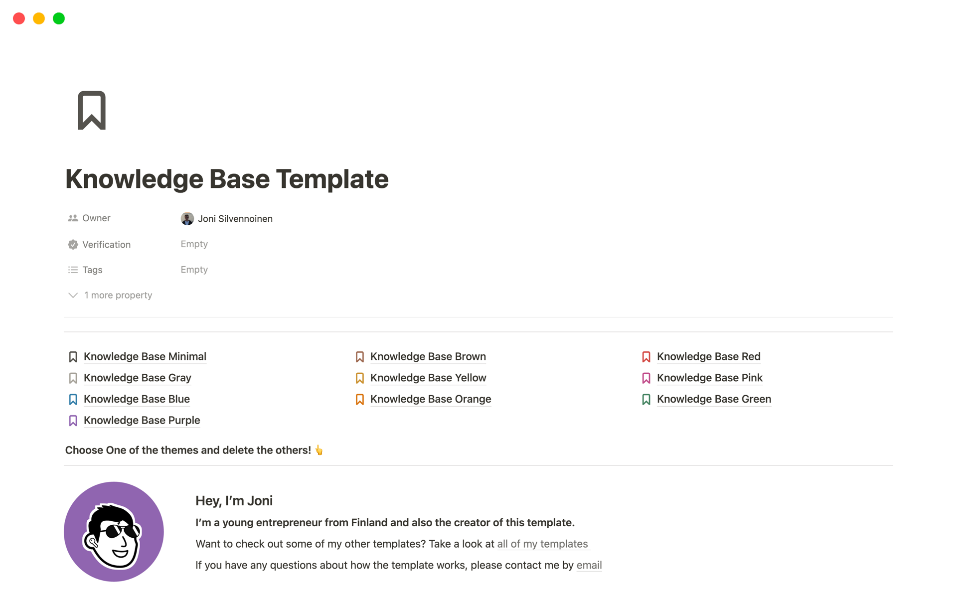 A template preview for Knowledge Base