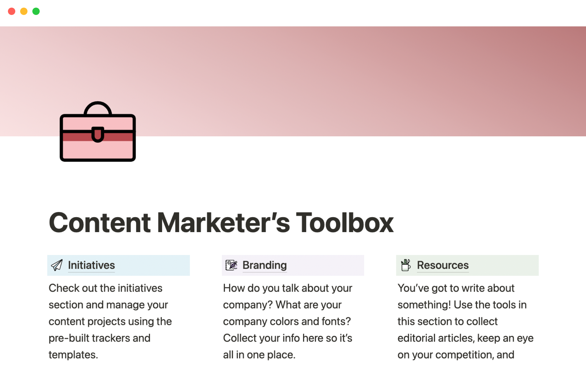 Eine Vorlagenvorschau für Content marketer toolbox