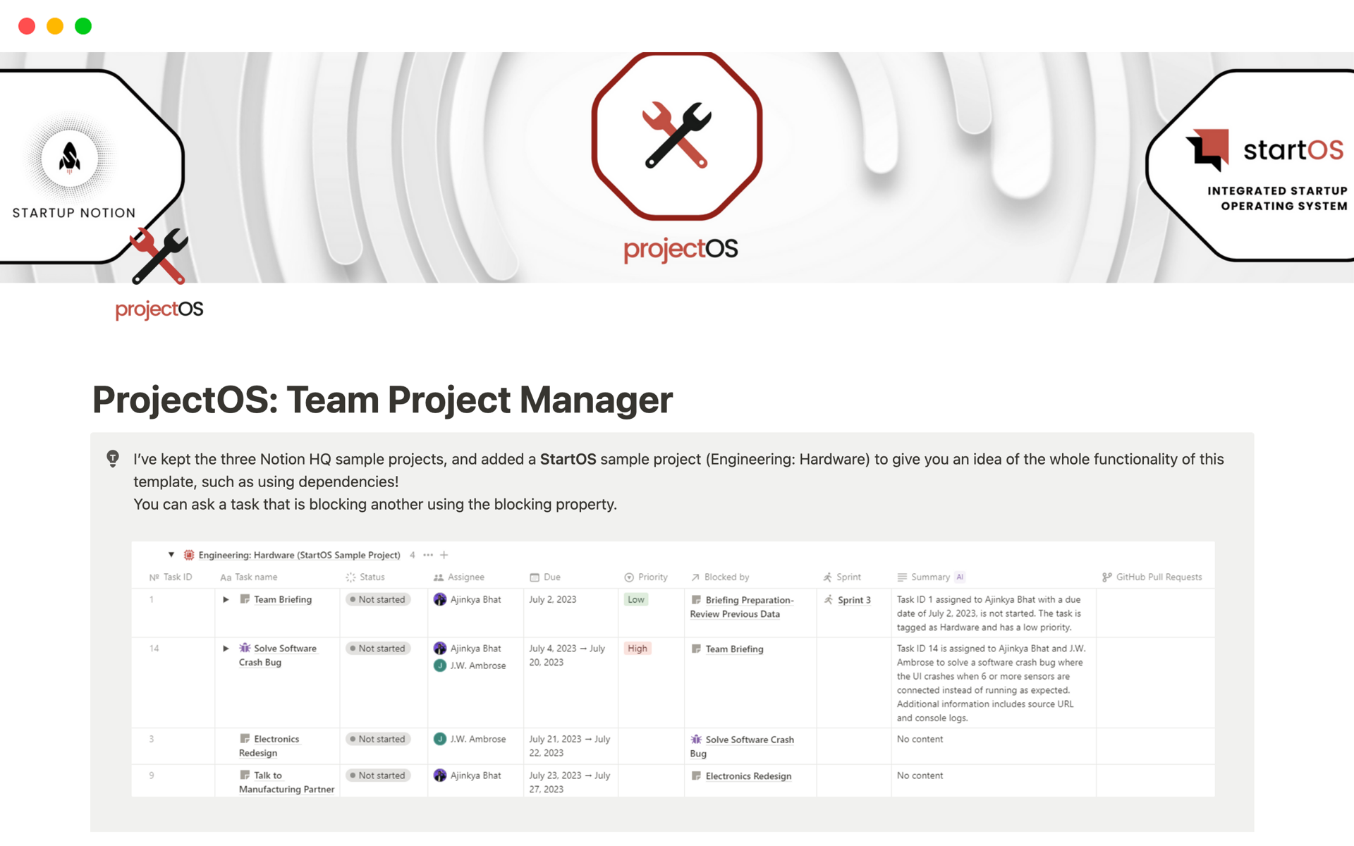 A template preview for ProjectOS: Team Project Manager