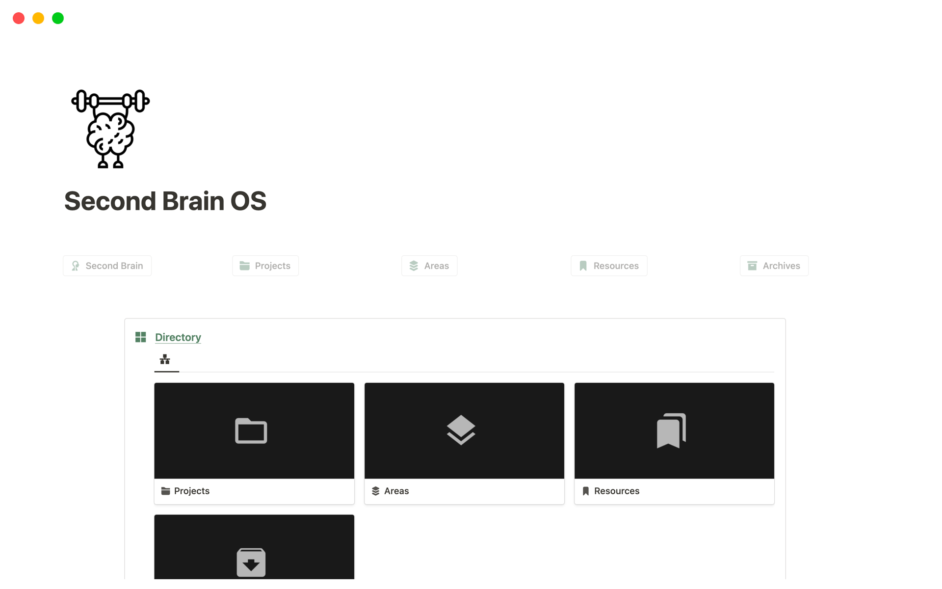 A template preview for Second Brain OS