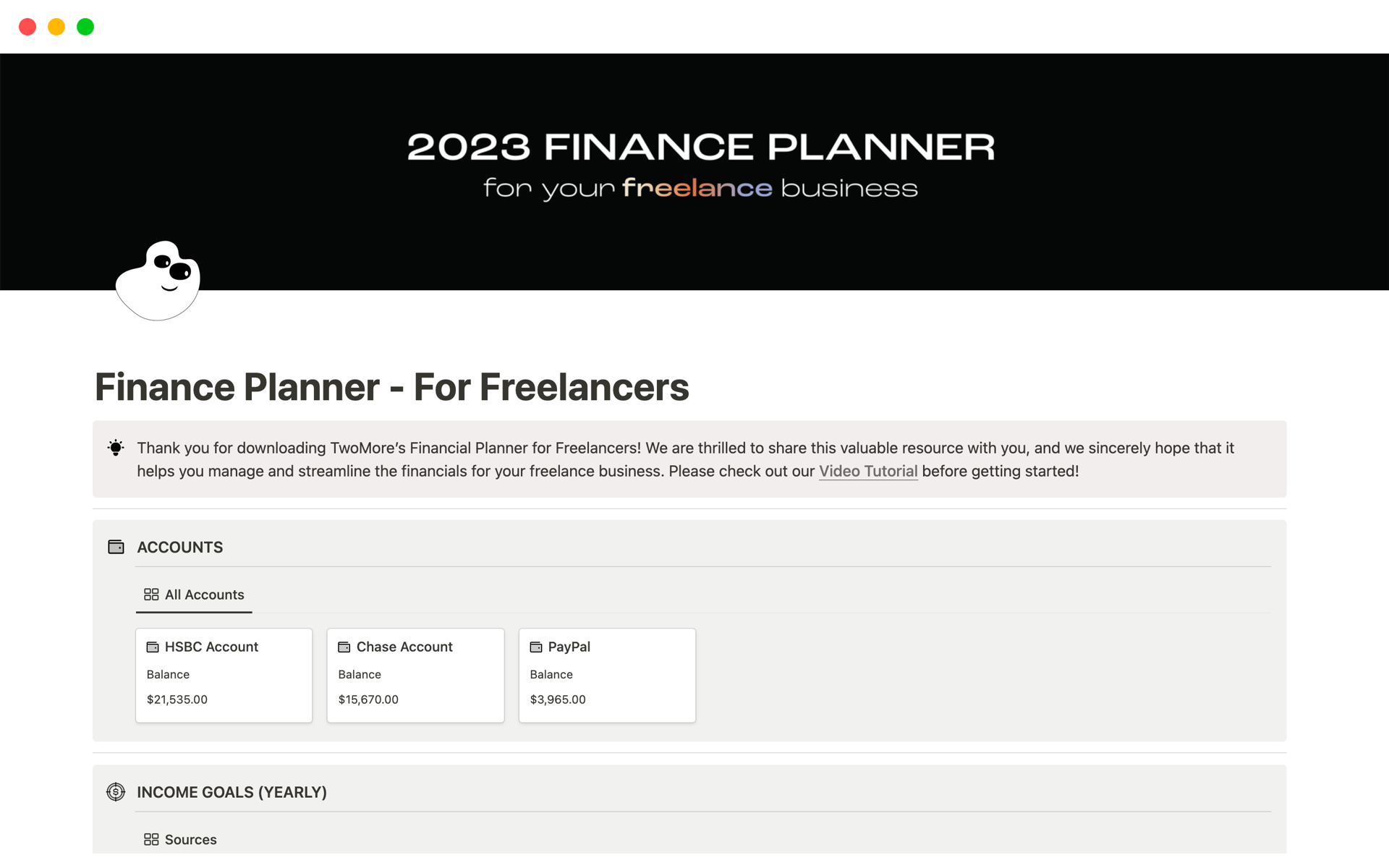 Finance Planner For Freelancers Notion Template