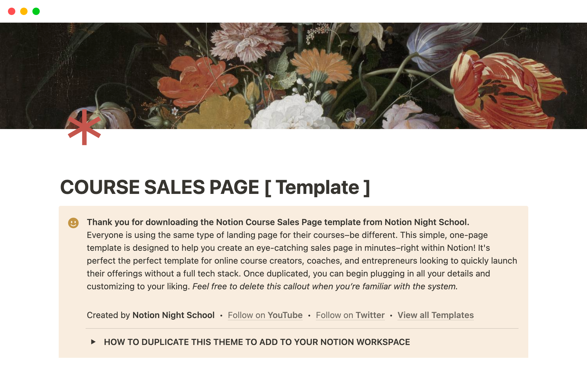 A template preview for Course Sales Page Template