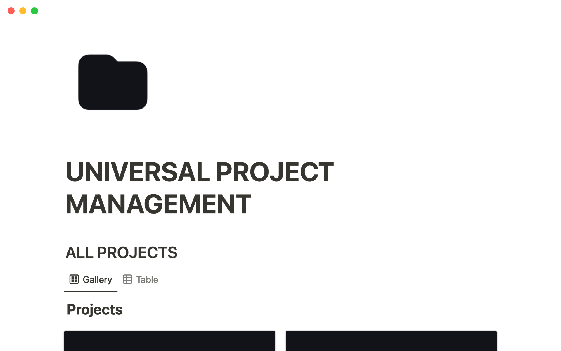 A template preview for Universal project management