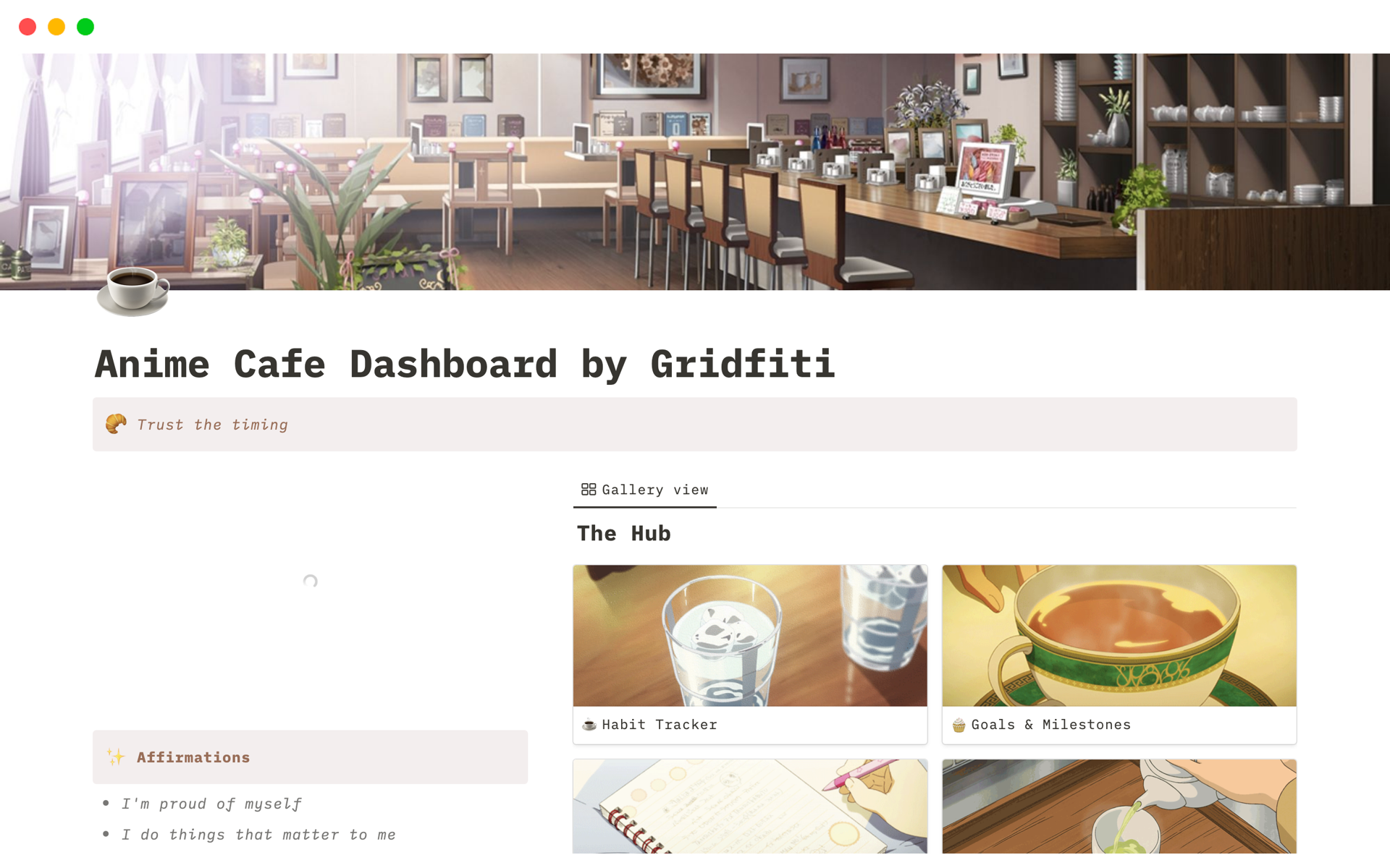 A template preview for Anime Cafe Aesthetic Dashboard by Gridfiti