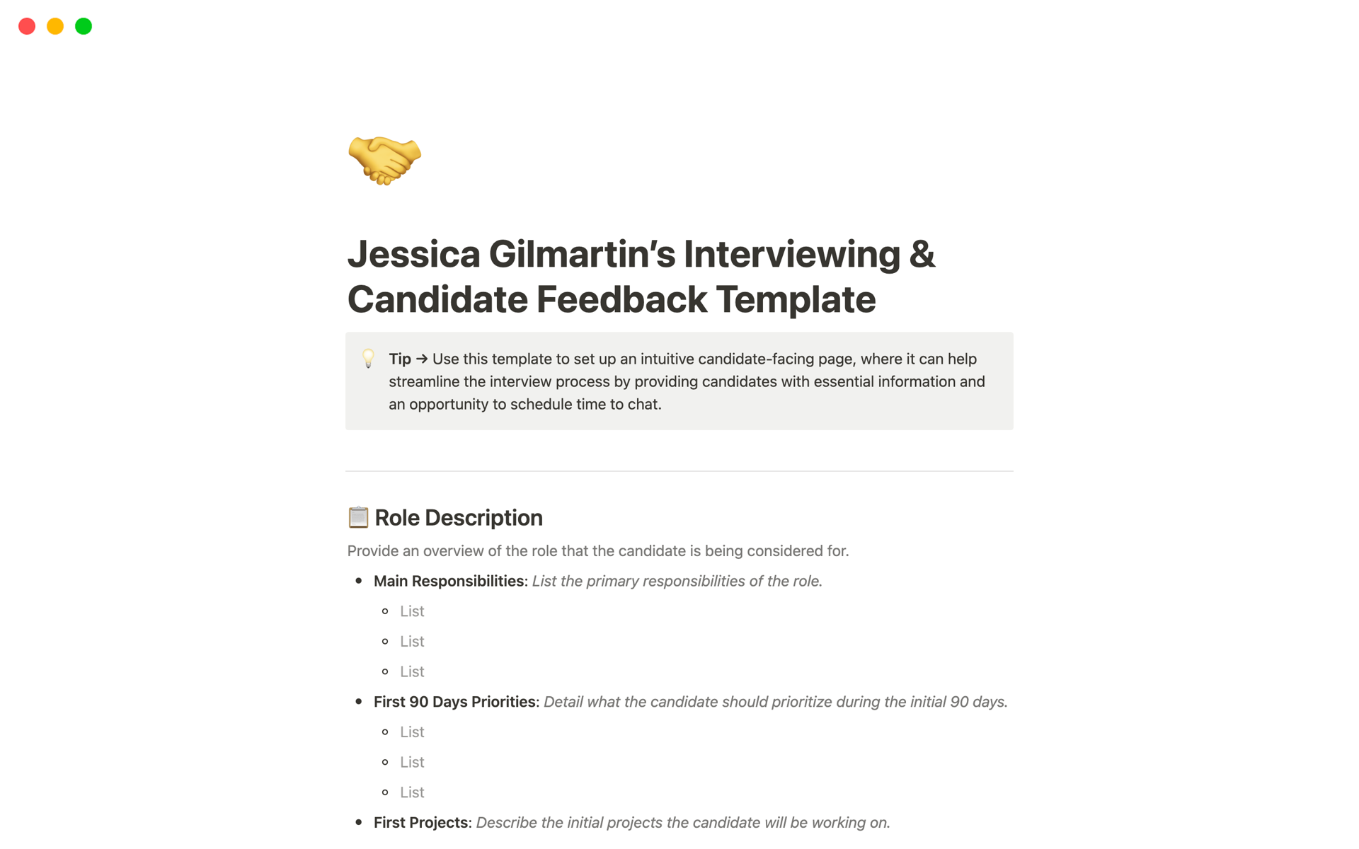A template preview for Interviewing & Candidate Feedback