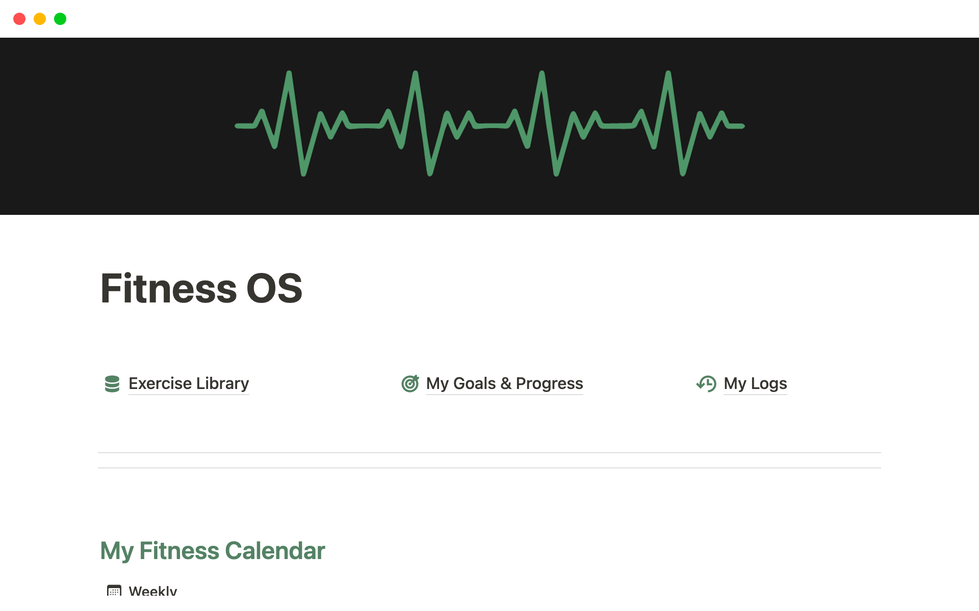A template preview for Fitness OS