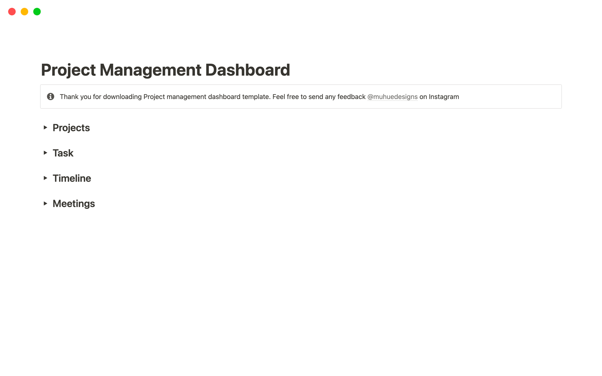 A template preview for Project Management Dashboard