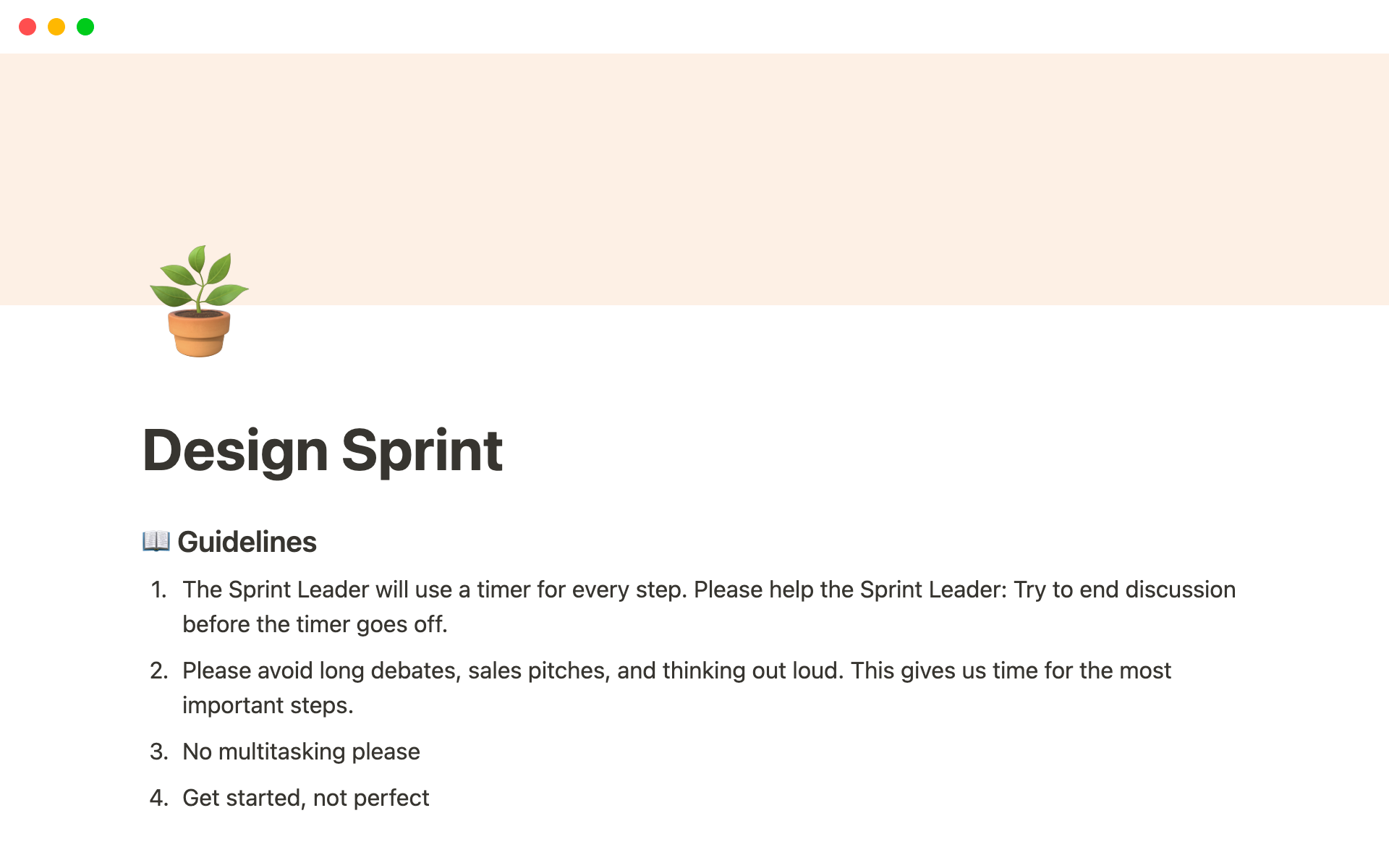 A template preview for Design Sprint