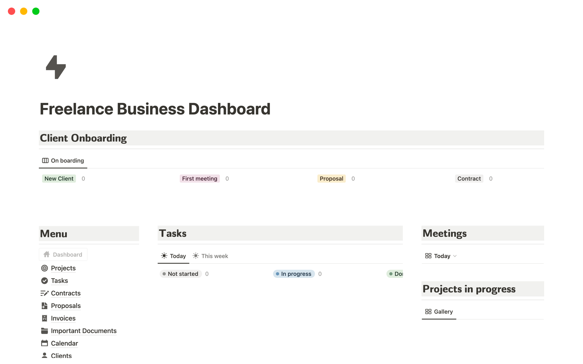 Freelance Business Dashboard Plantilla de Notion