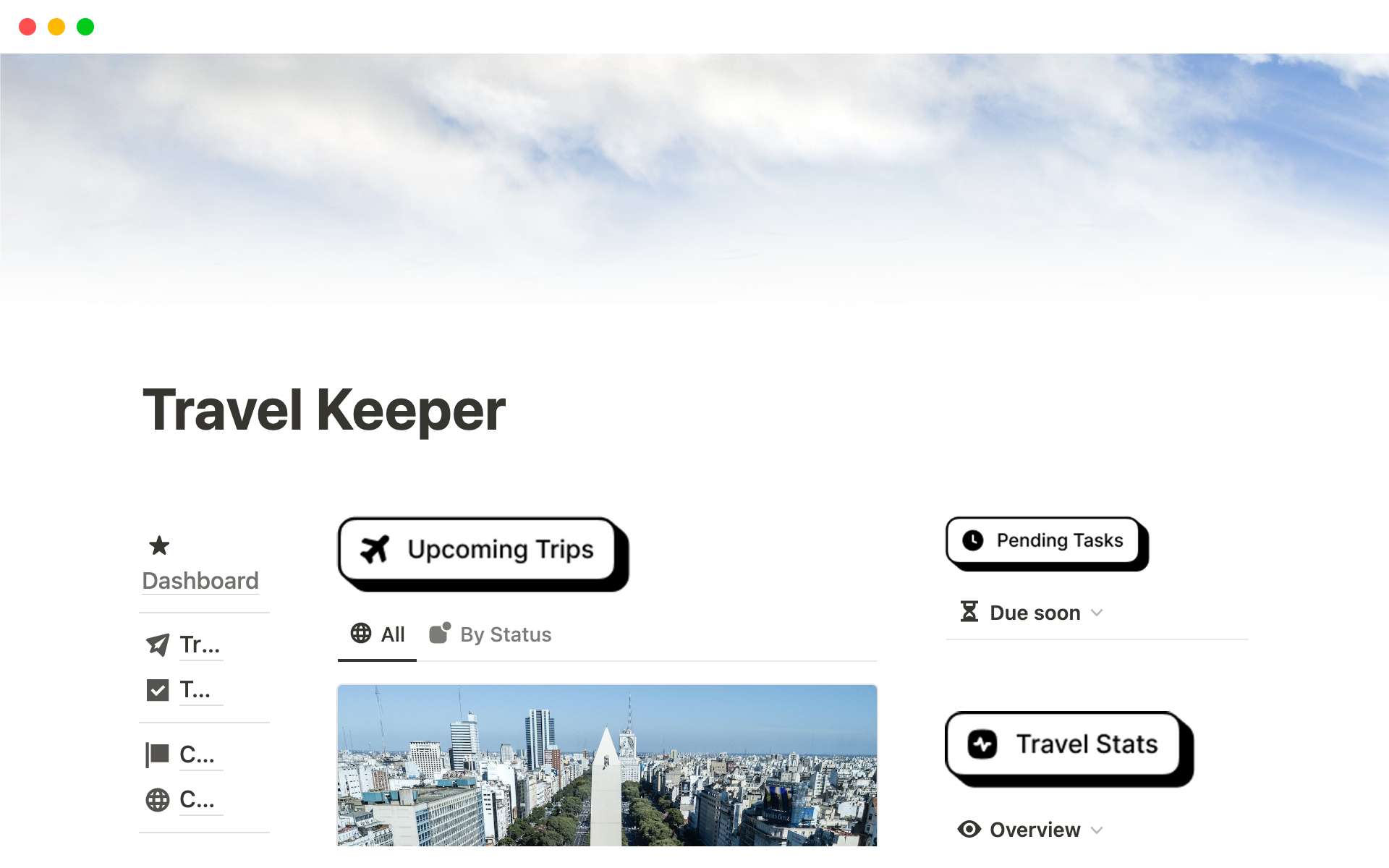 A template preview for Travel Keeper