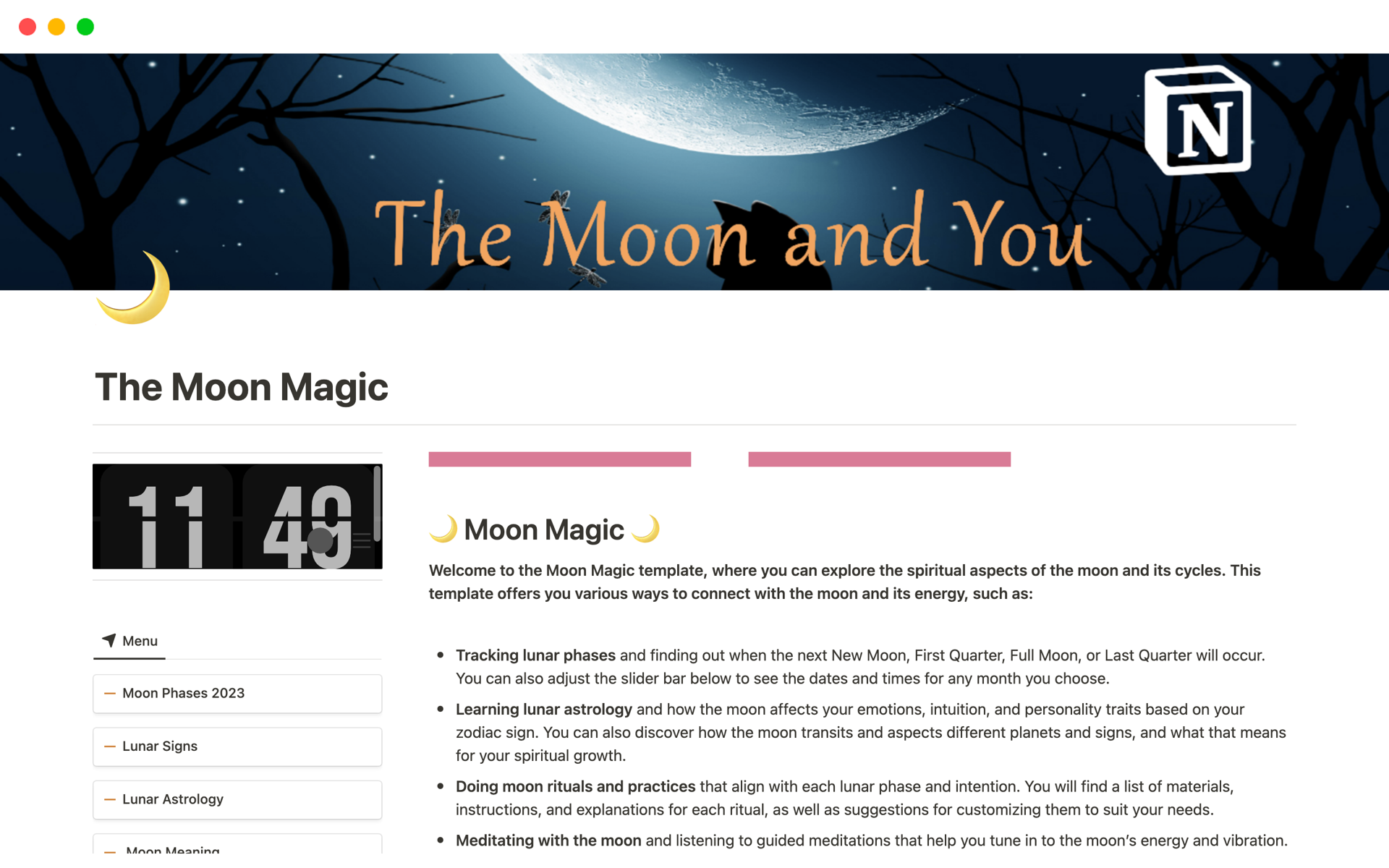 A template preview for The Moon Magic