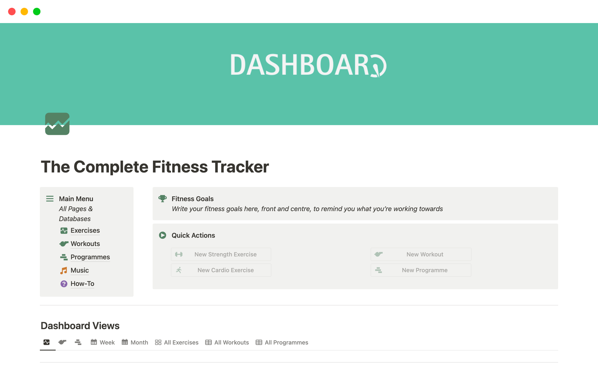 A template preview for The Complete Fitness Tracker