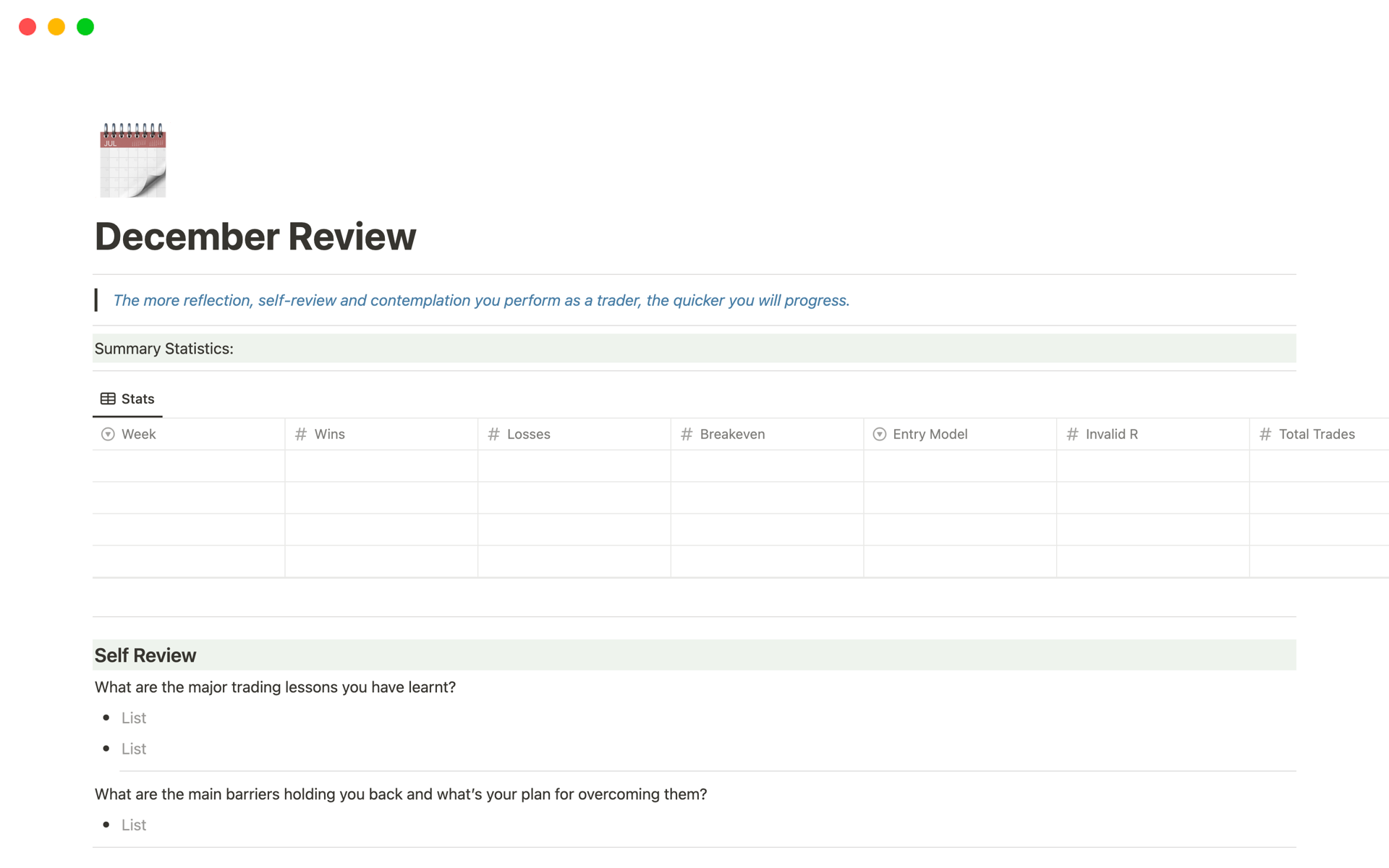 A template preview for Monthly Review