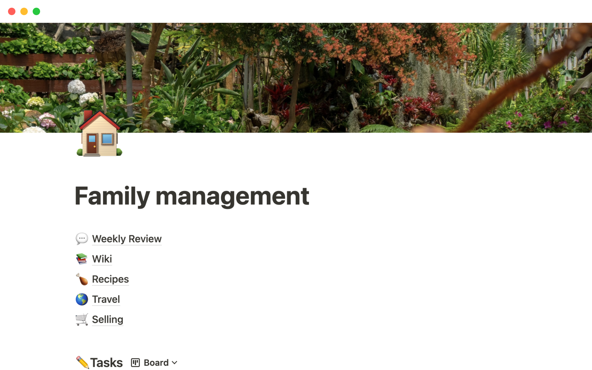 A template preview for Family management