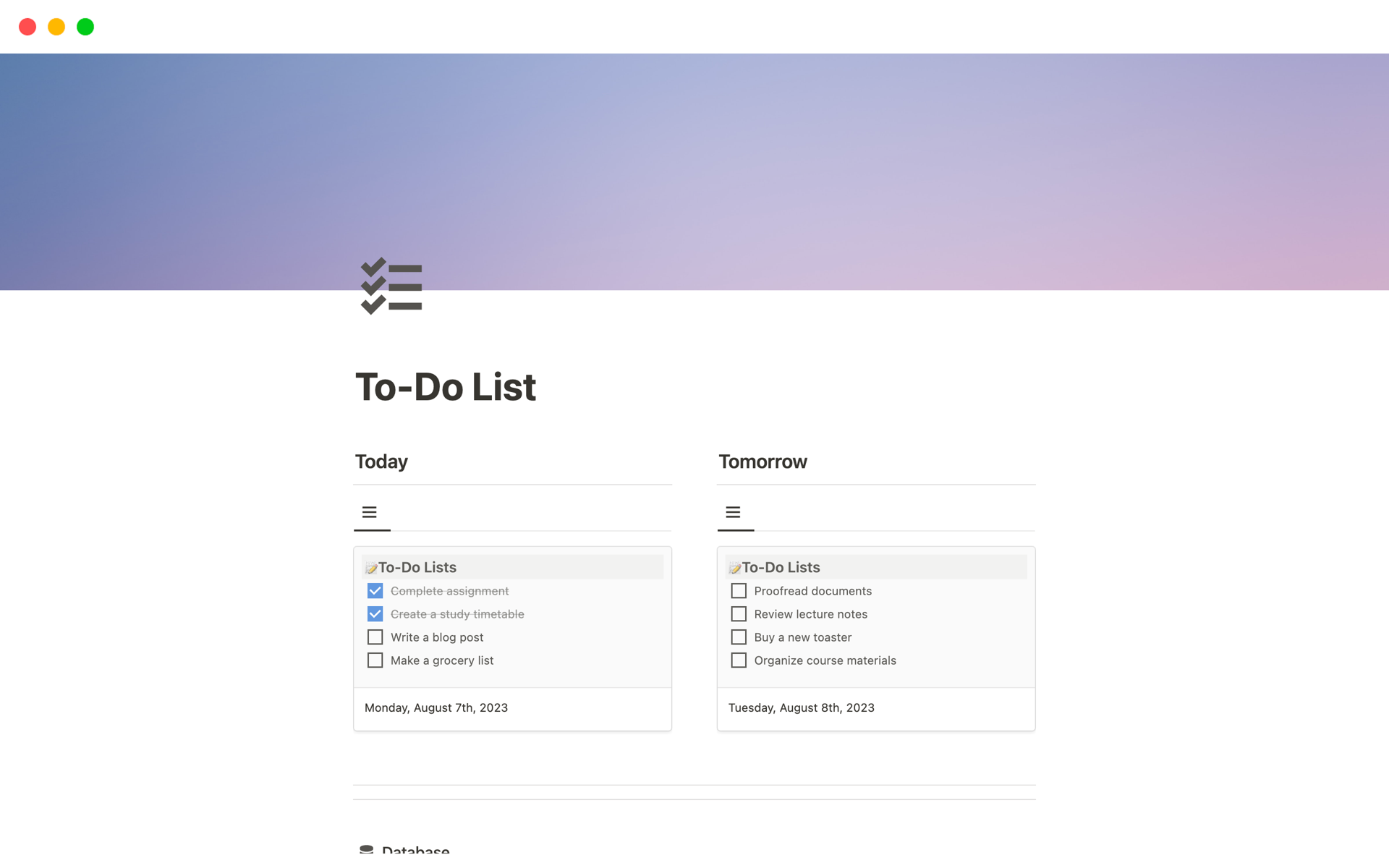 This To-Do List template allows you to add tasks for today and tomorrow to help you stay productive.