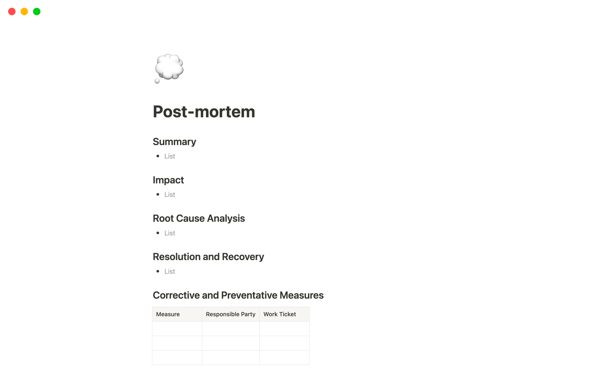 Post-mortem template