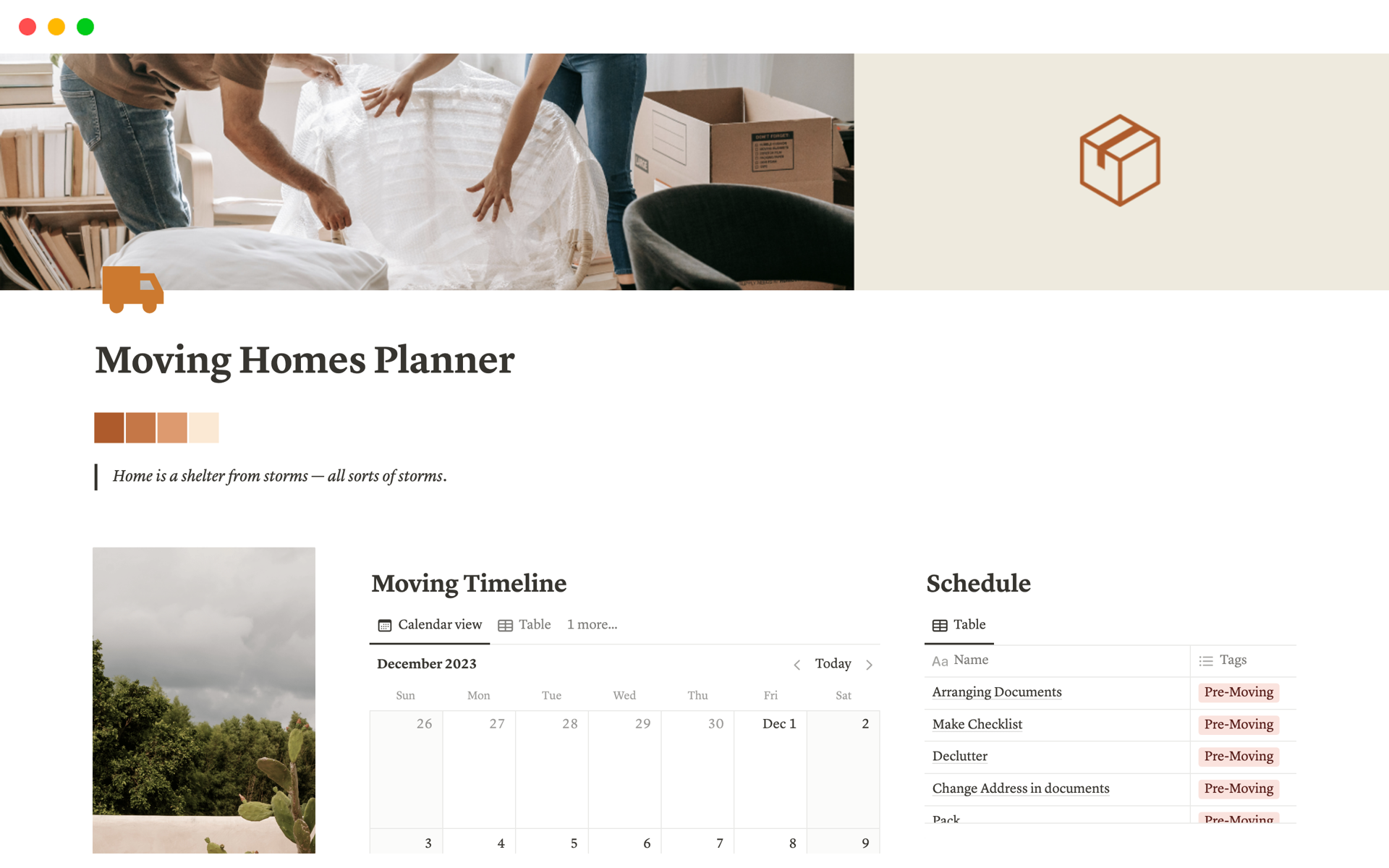 A template preview for Moving Homes Planner