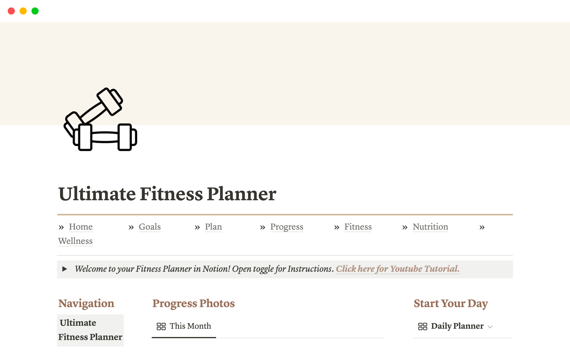 The ultimate Notion template to help you stay fit and motivated, plan your nutrition, and track your wellbeing.