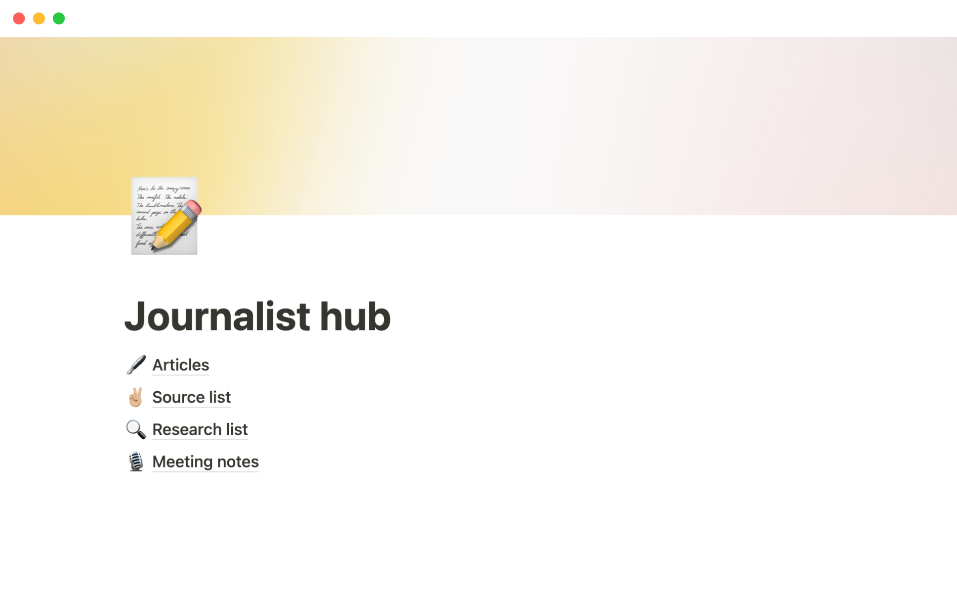 A template preview for Journalist hub